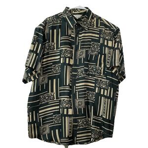 Pure‎ Silk Spring Italy Mens 100% Silk Shirt XL Geometric Design Relaxed Fit